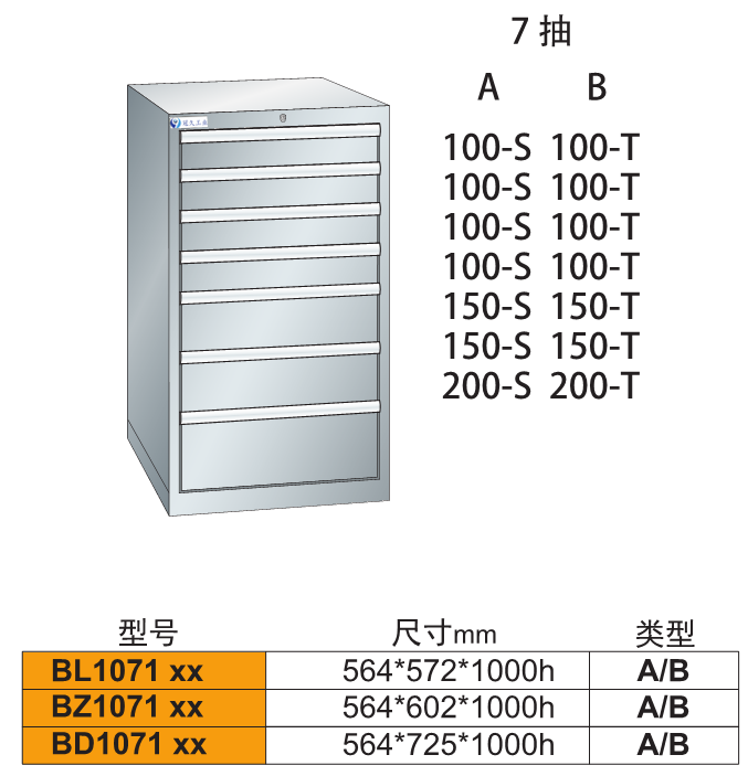 B-1071車間用重型單導(dǎo)軌工具柜